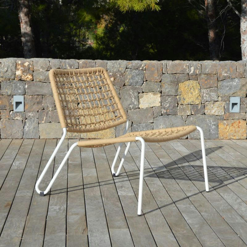 SAMAR - Fauteuil de jardin détente en corde et acier naturel
