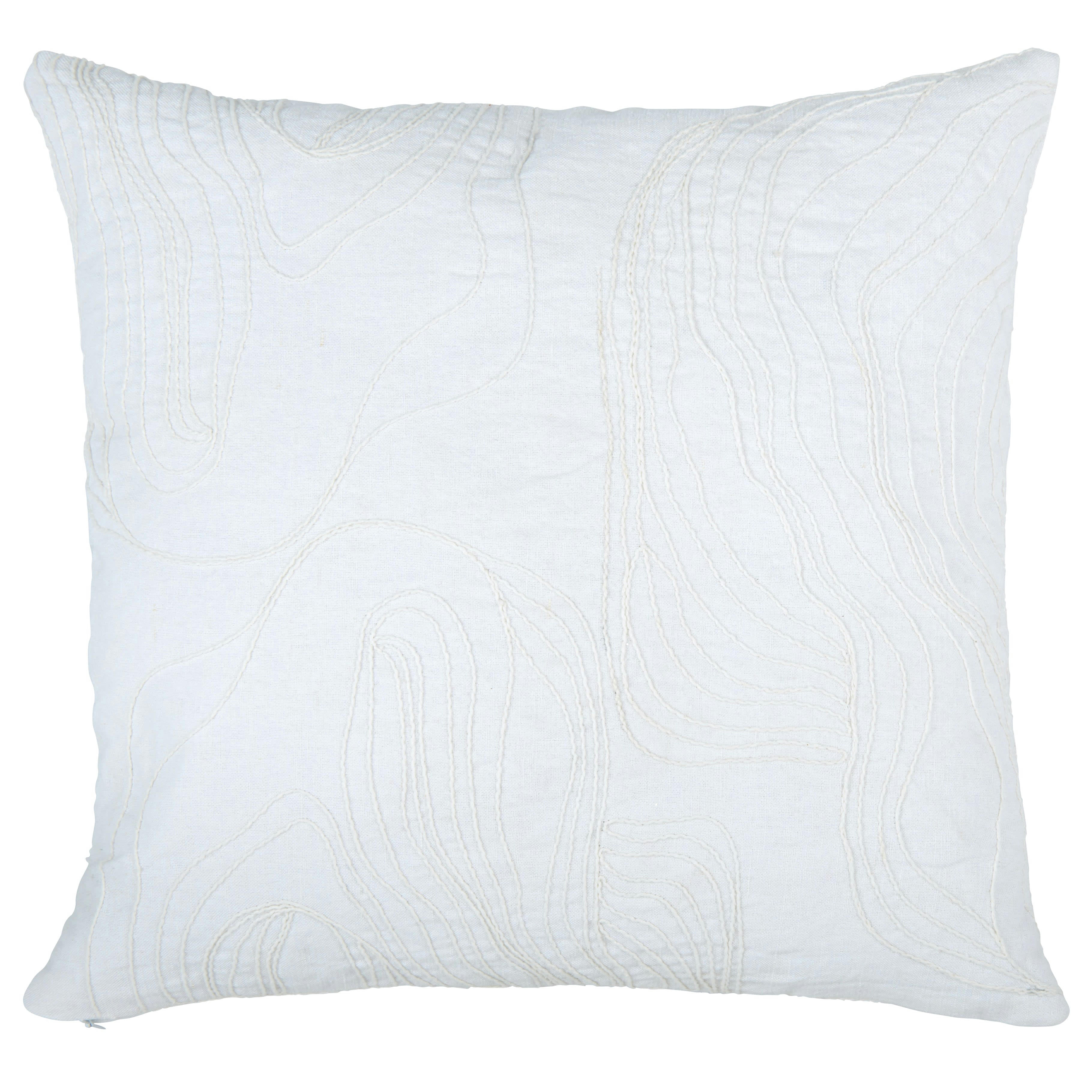 BOZAN - Housse de coussin en coton motif brodé blanc 40x40