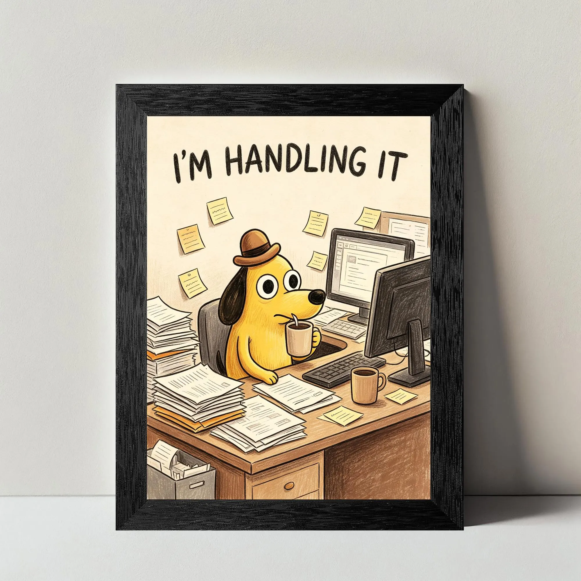 Dog Office Meme Canvas Print, Overworked Desk Humor Wall Art, Relatable Worker Stress Decor