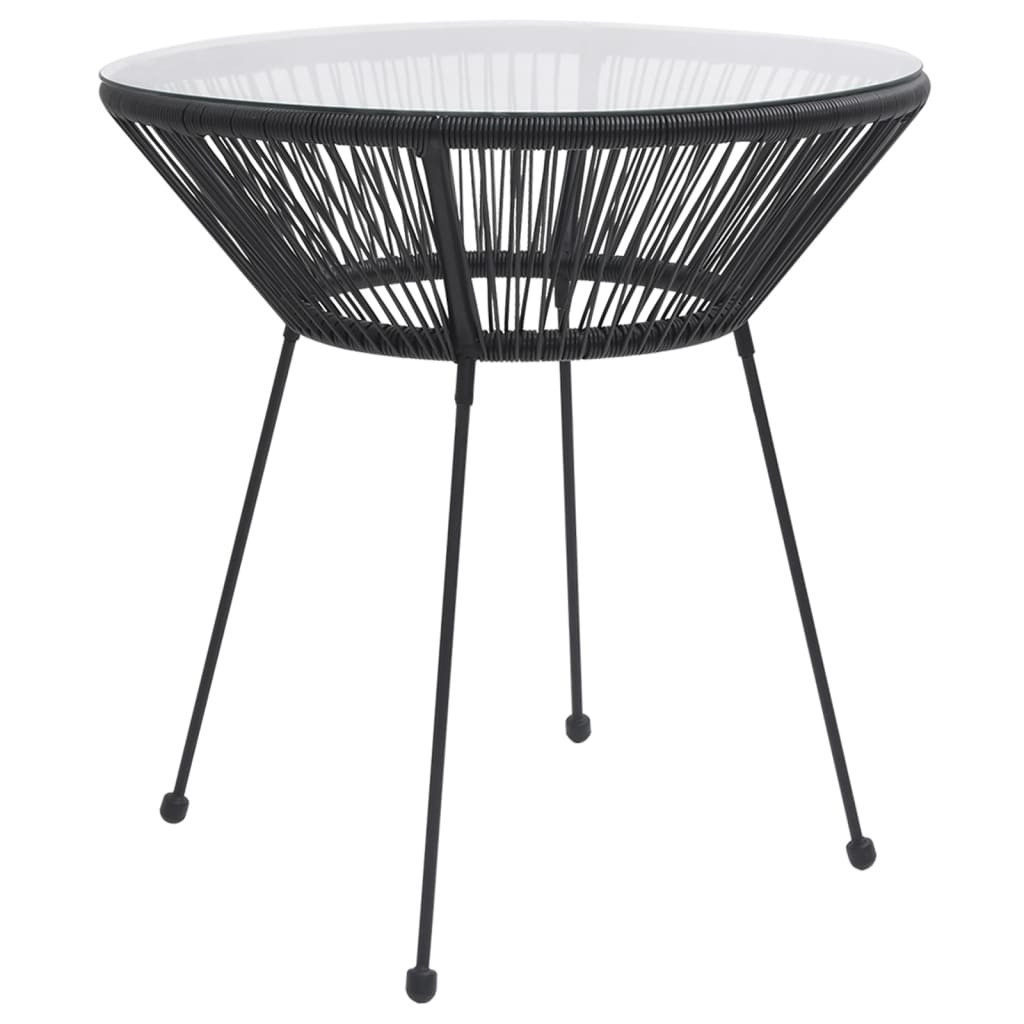 Stolik ogrodowy, czarny, Ø70x74 cm, rattan i szkło