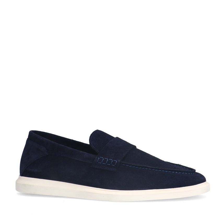 Manfield Donkerblauwe suède loafers