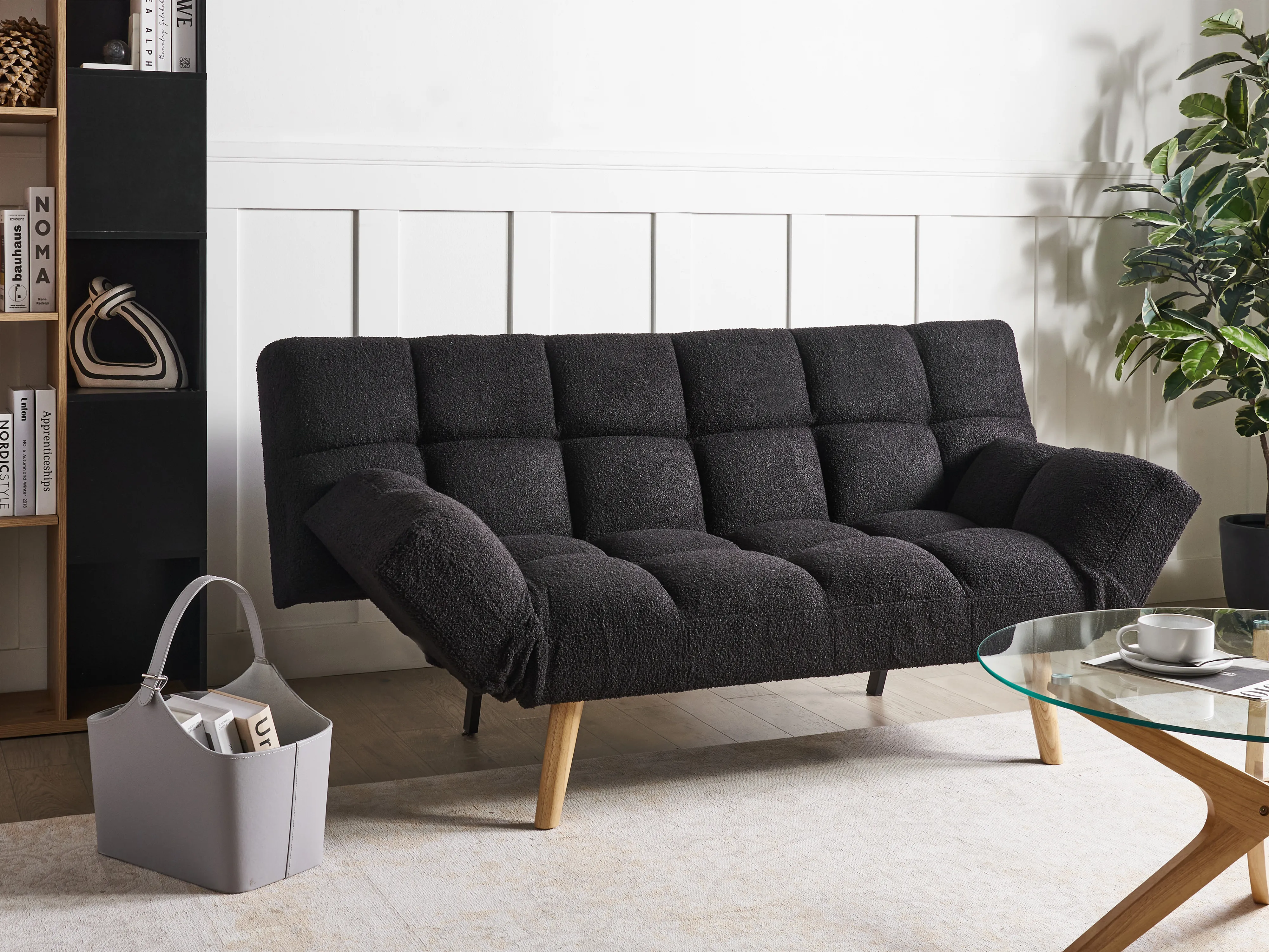 Sofa Bed 2 Seater INGARO Boucle Black