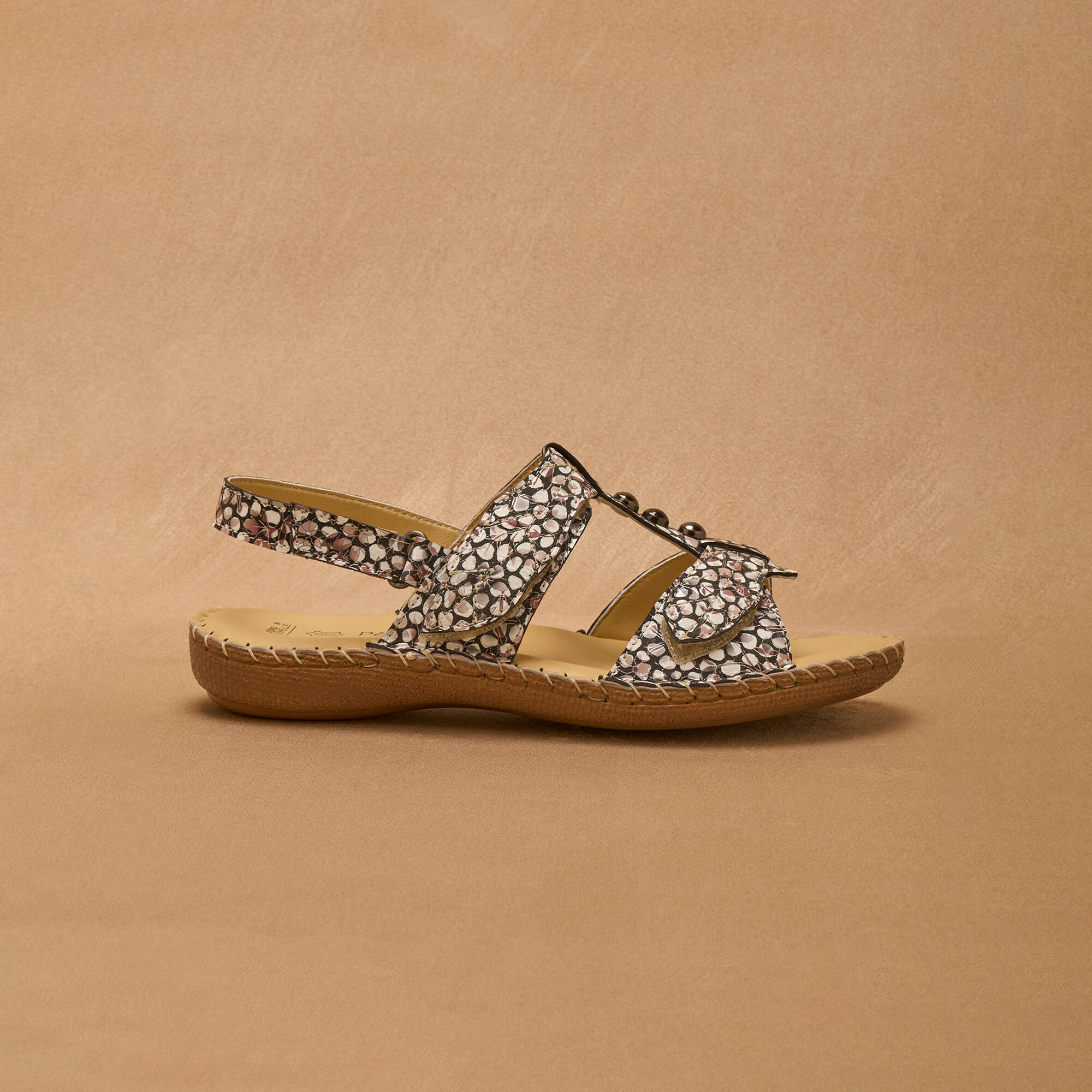 Sandales cuir imprimé - largeur confort