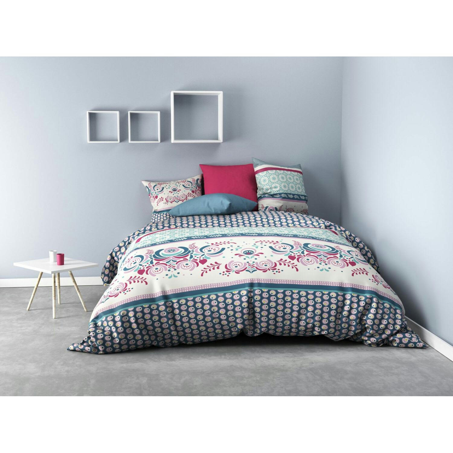 BOPHAL - Parure housse de couette coton gris 240x260 cm