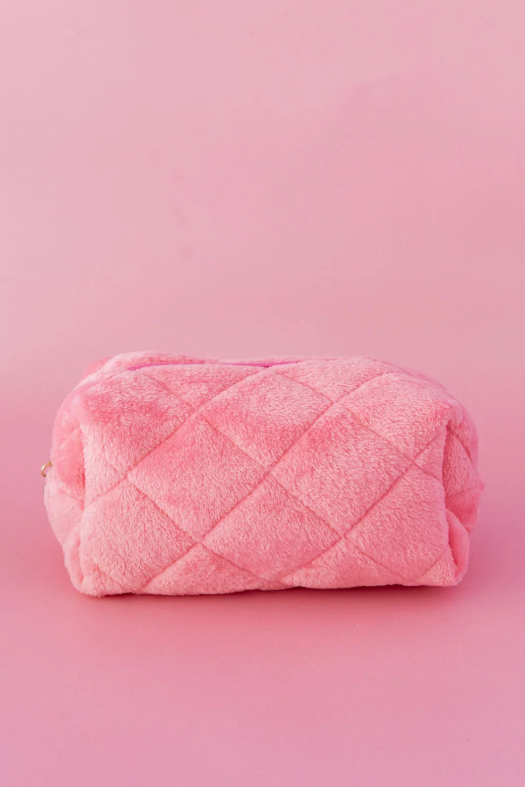 Faux Fur Cosmetics Bag in Barbie Pink