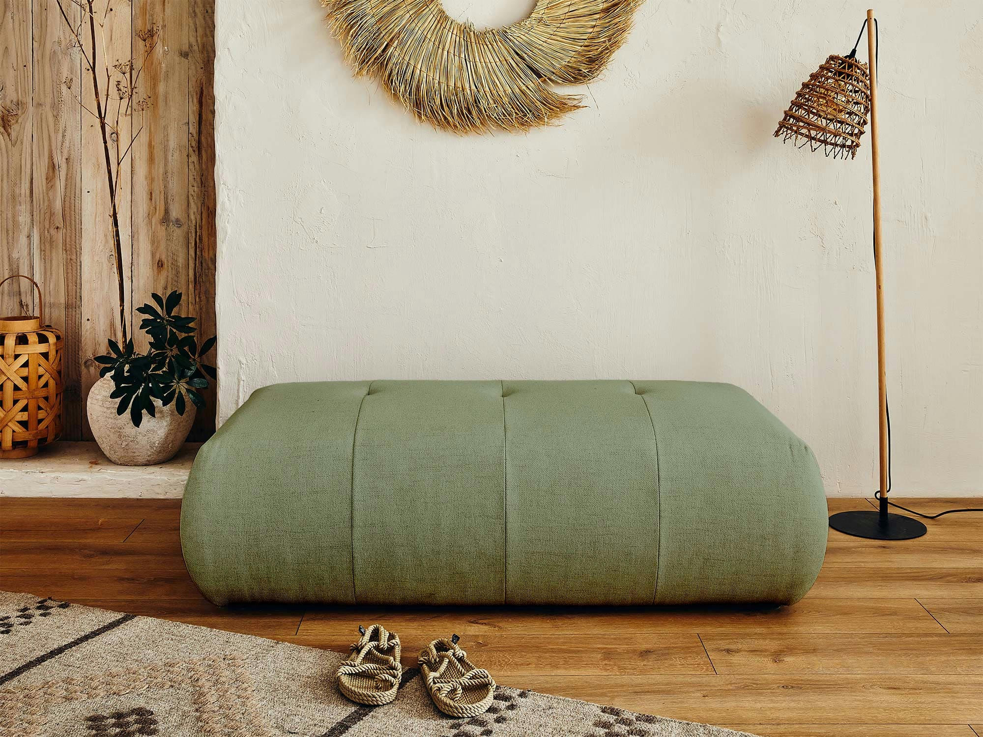 ONYX - Pouf en tissu vert sauge