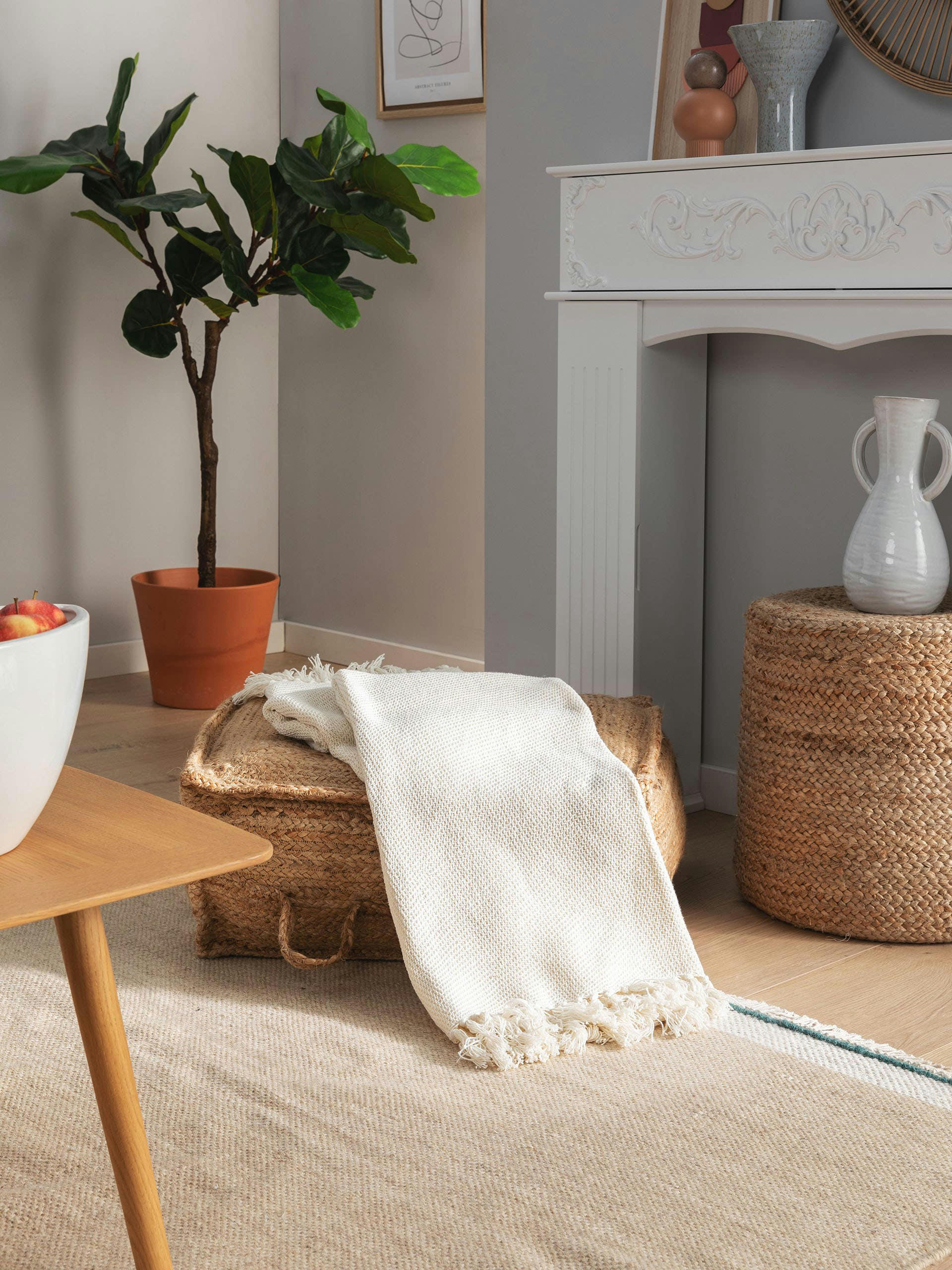 EZRA - Couverture en coton ivory 125x150