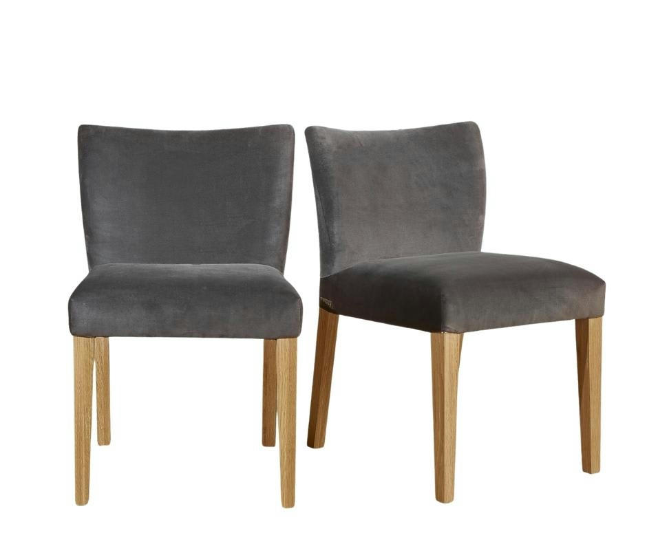 MELANIA - Lot de 2 chaises en velours et pieds chêne gris rhino