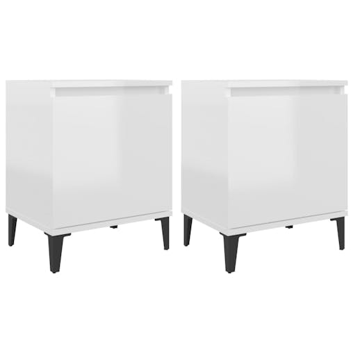 NNEVL Bed Cabinets with Metal Legs 2 pcs High Gloss White 40x30x50 cm