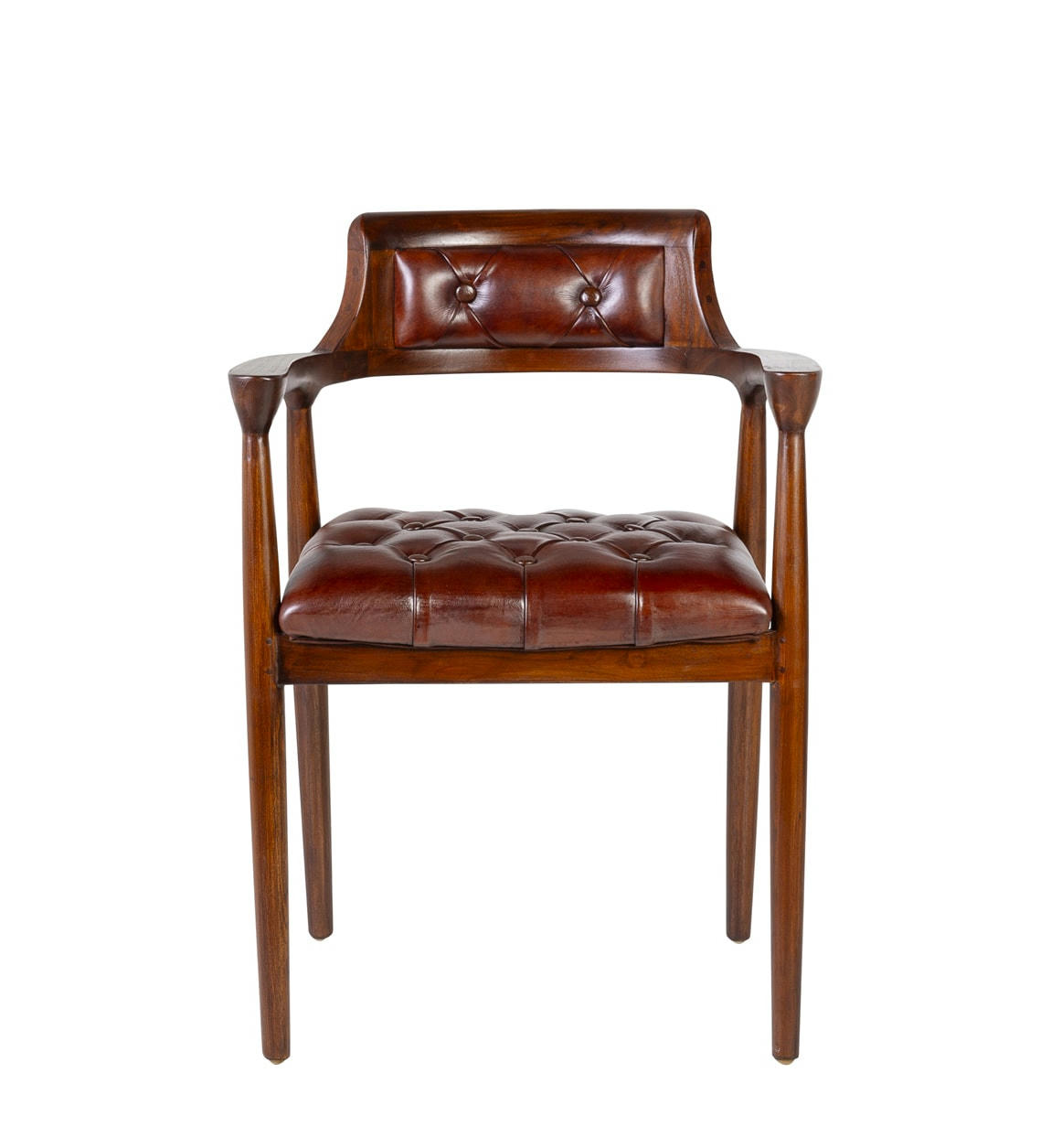 CAPITONÉ - Fauteuil en bois et cuir marron