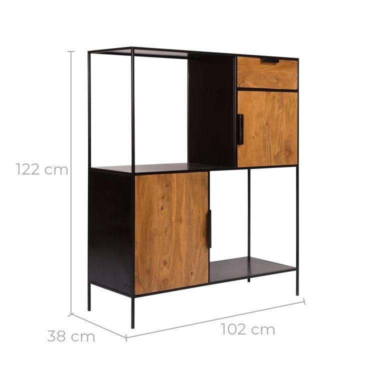 SALAMA - Etagère 2 niches 2 portes en bois d'acacia et métal