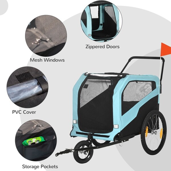 Aosom 2-in-1 Dog Bike Trailer Pet Stroller Carrier for Large Dogs with Hitch, Quick-release Wheels, Foot Support