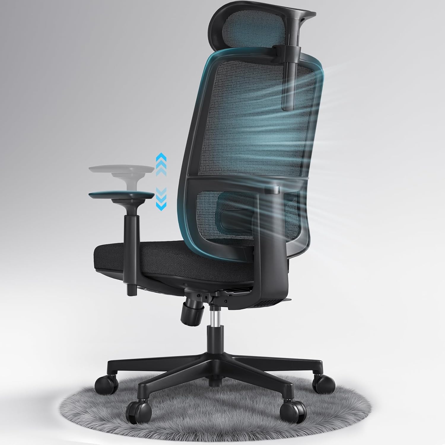 ErgoSift M1 Ergonomic Office Chair Mesh Chair, Home Office Desk Chairs with Adjustable Lumbar Support, Comfortable Computer Gaming Chair, Office Chair for Long Hours (Black)
