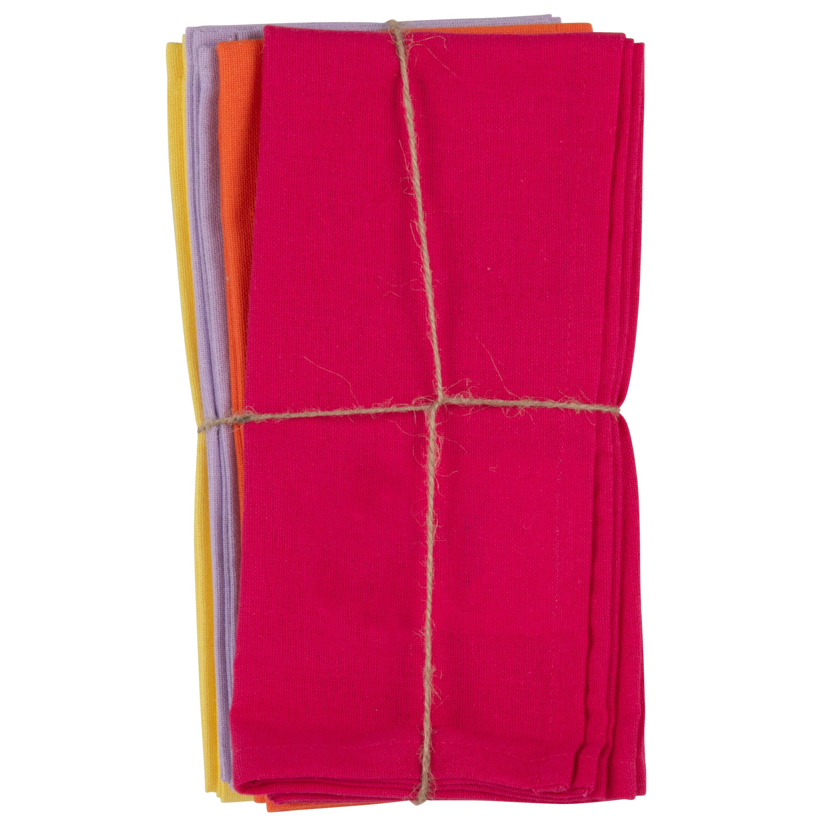 NELIA - Serviettes en coton biologique rose, jaune citron, orange et vieux mauve 45x45 (x4)
