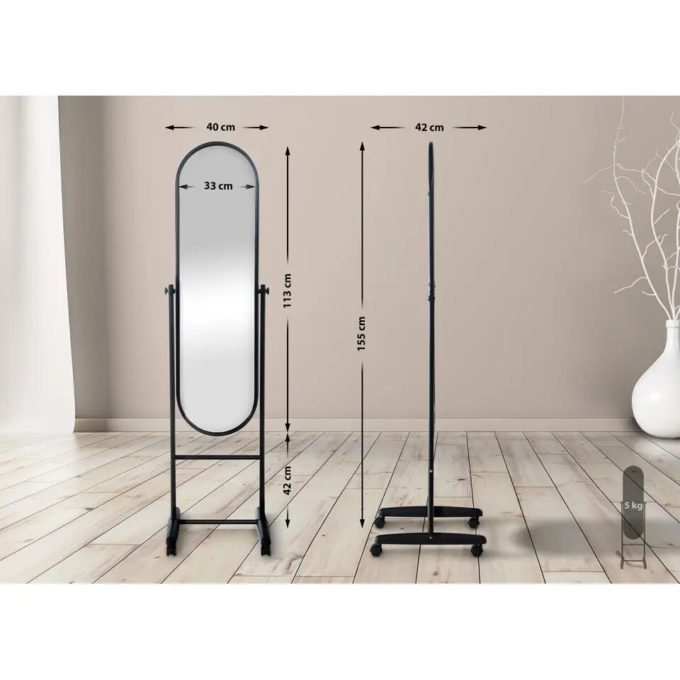 CLP Staande spiegel Nane ovaal - Metaal - zwart