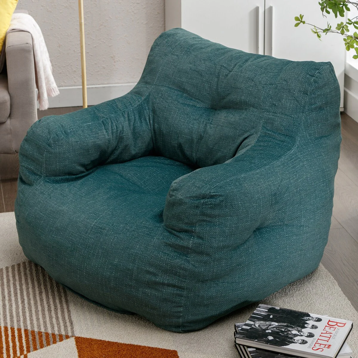Soft Cotton Linen Fabric Bean Bag Chair Filled With Memory Sponge For Kids Teens Adults