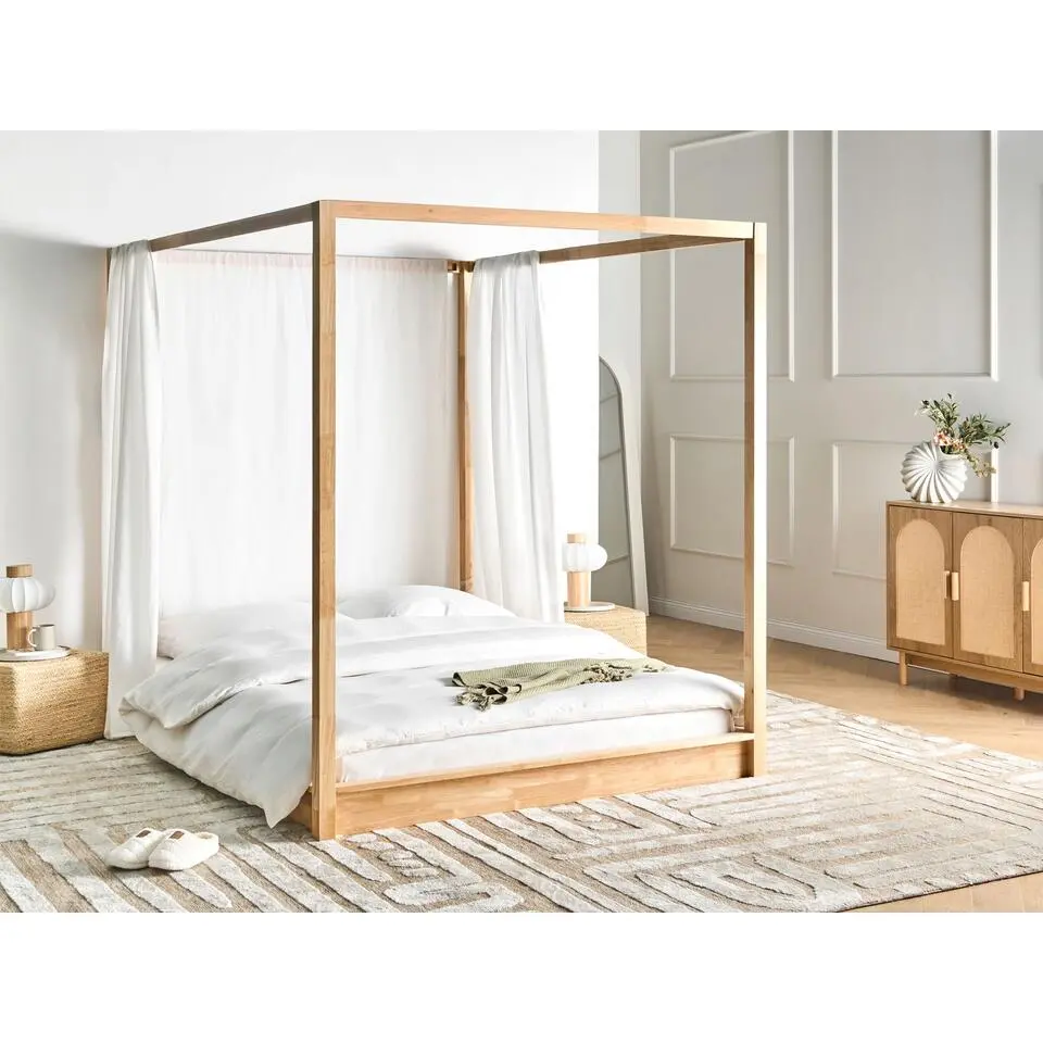 HERLIERE - Hemelbed - Lichtbruin - 160 x 200 cm - Rubberhout