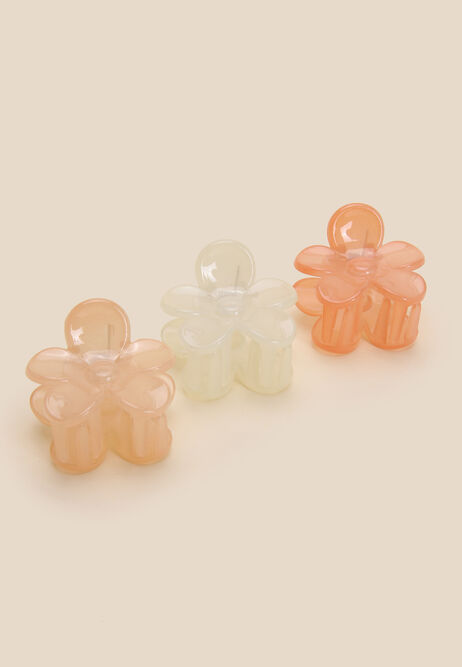 Womens 3pk Orange Mini Flower Claw Hair Clips