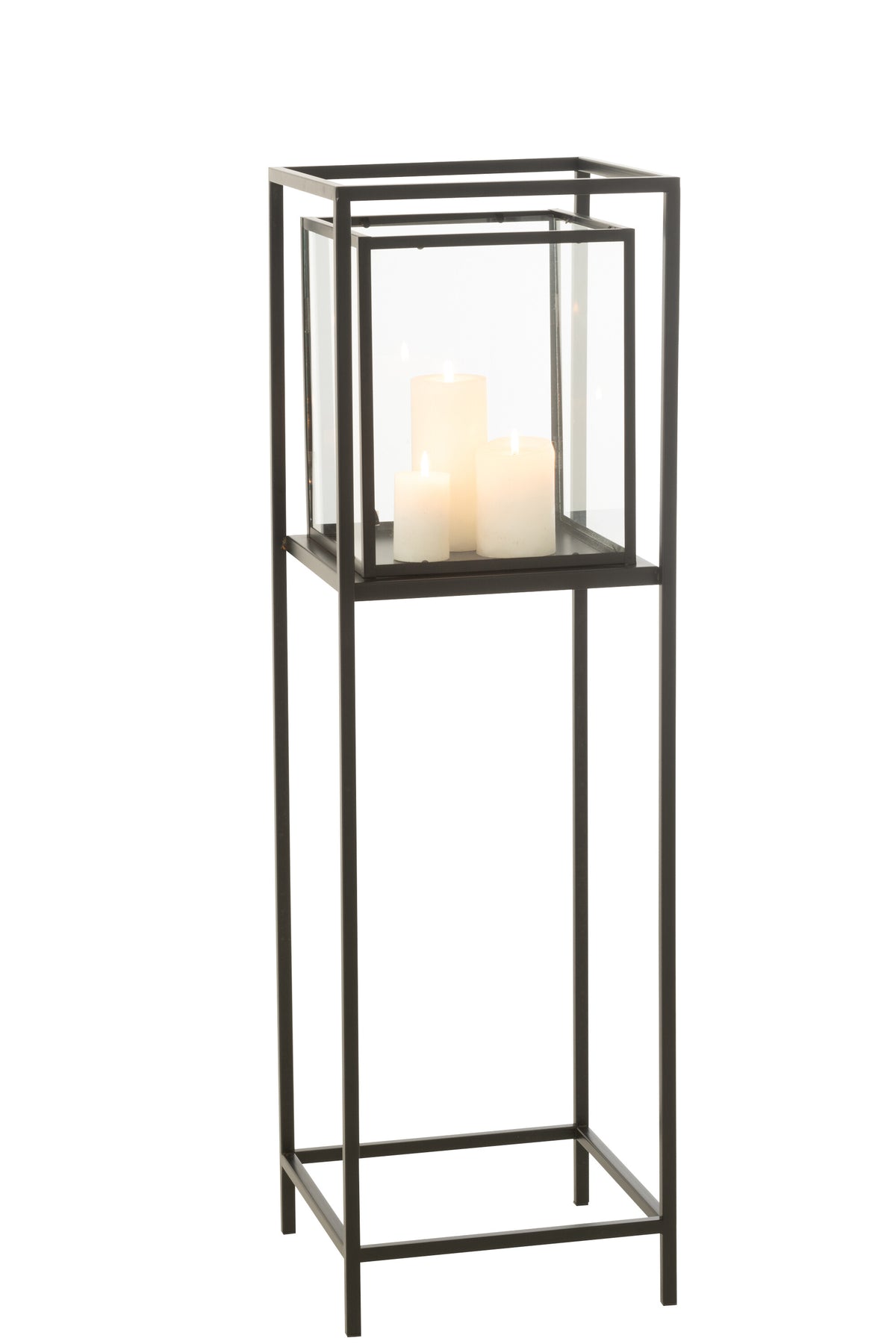 J-Line windlicht Vierkant - ijzer - zwart