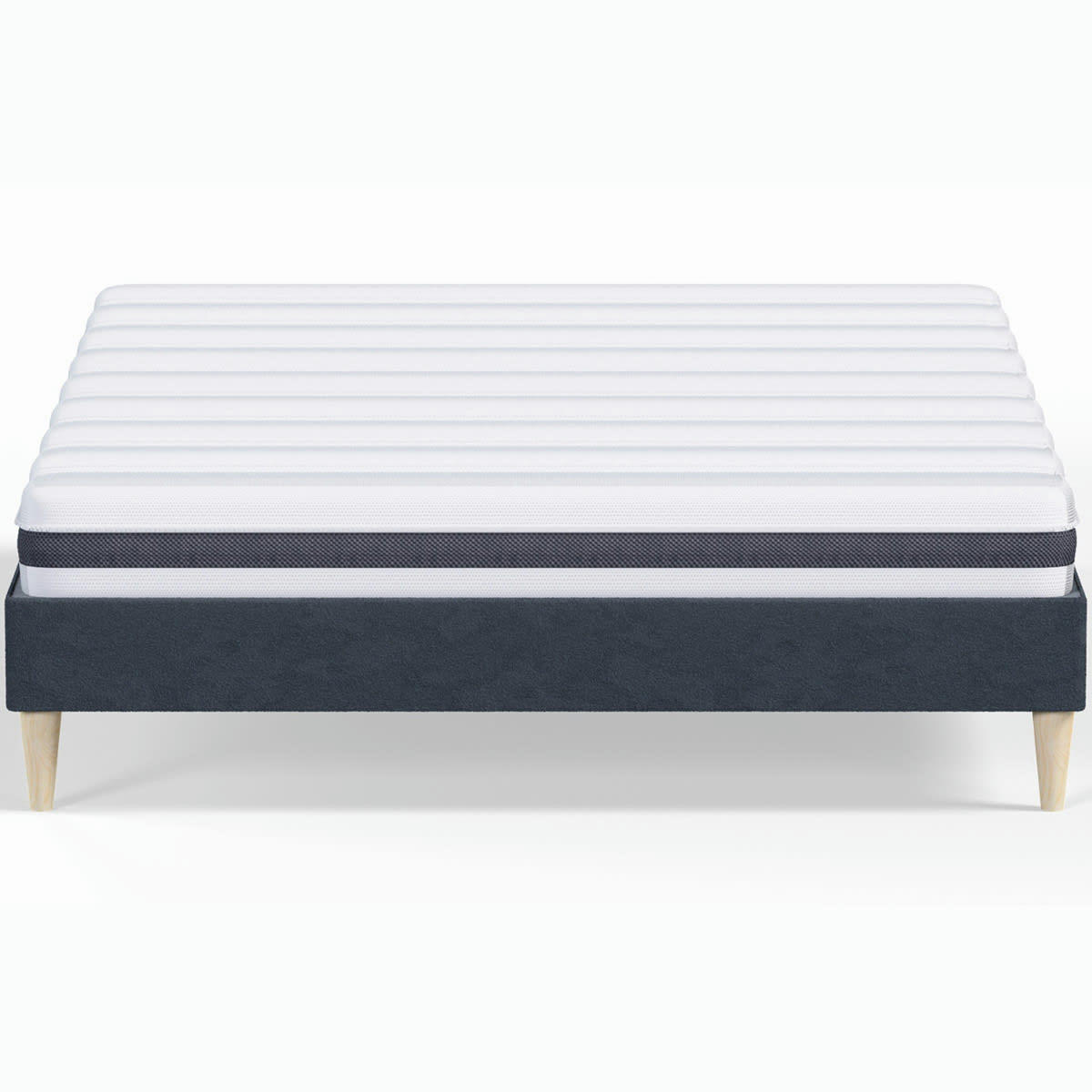 HYGIOSPRING & DINA - Pack lit 160x200 en velours bleu nuit + Matelas ressorts et Mousse HR