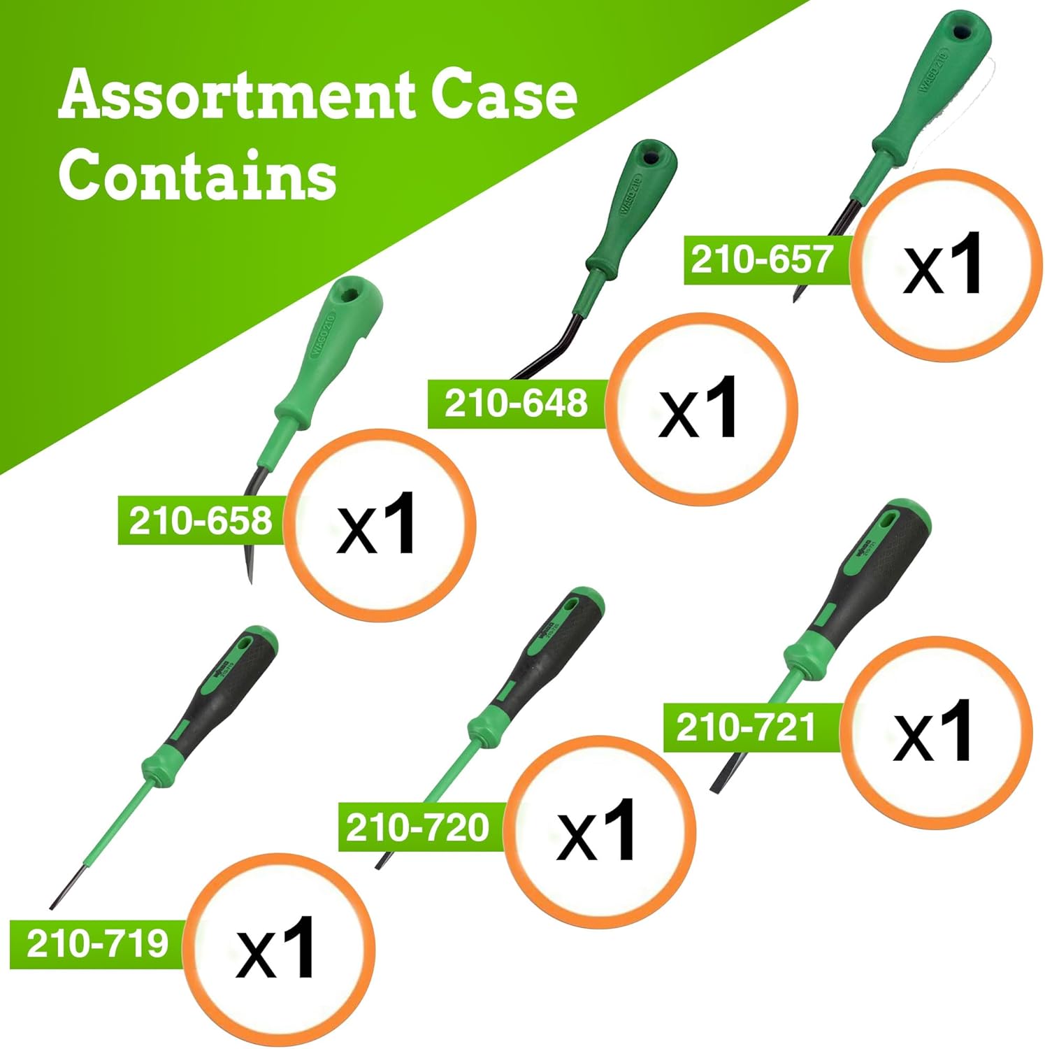WAGO 210 Series 6pc Operating Tool Assortment Pack | Terminal Screwdriver Set | Partially Insulated Shaft | Includes (210-719), (210-720), (210-721), (210-648), (210-657), (210-658) | Terminal Block