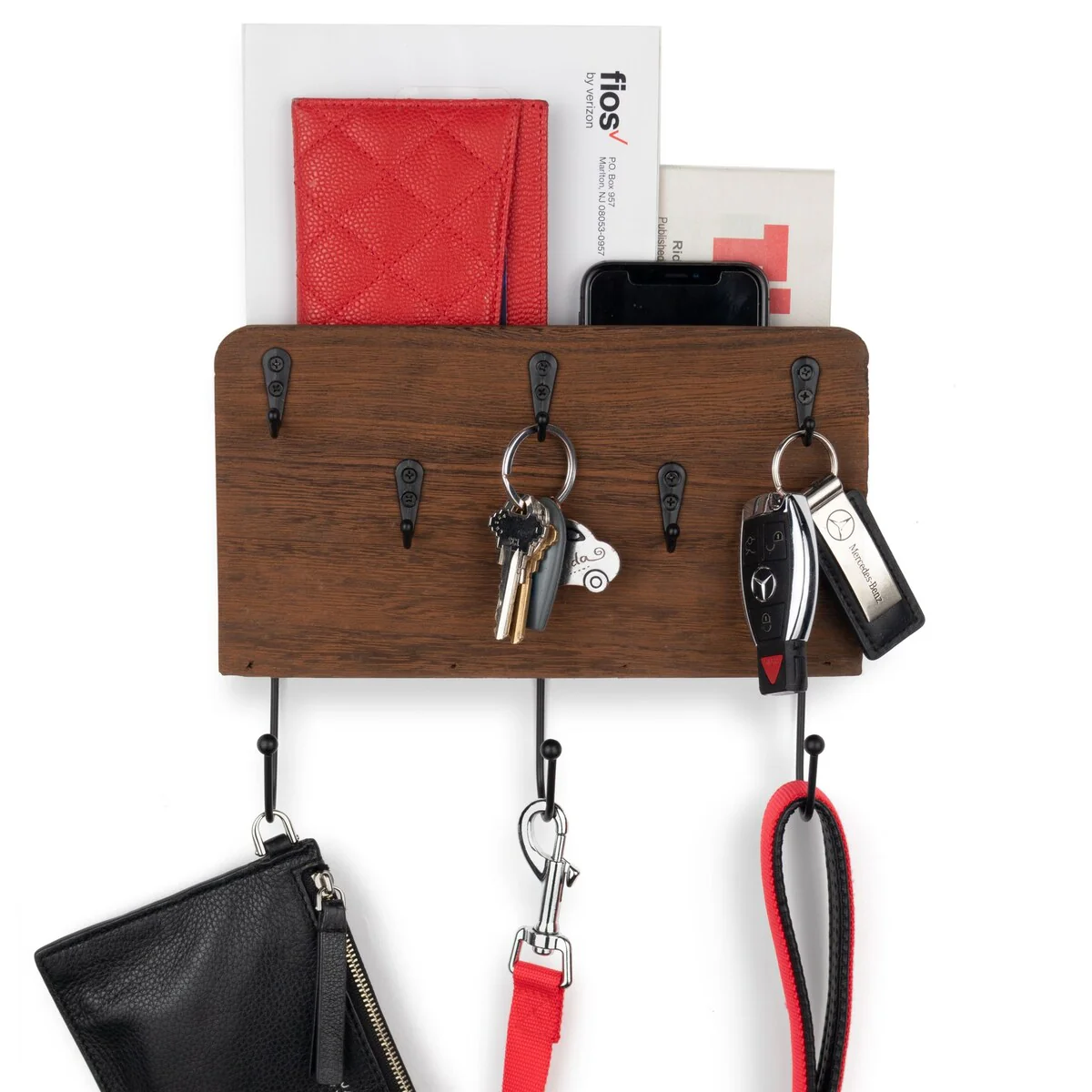 Wallniture Norfolk Farmhouse Decor Wood Entryway Organizer with Coat Hooks