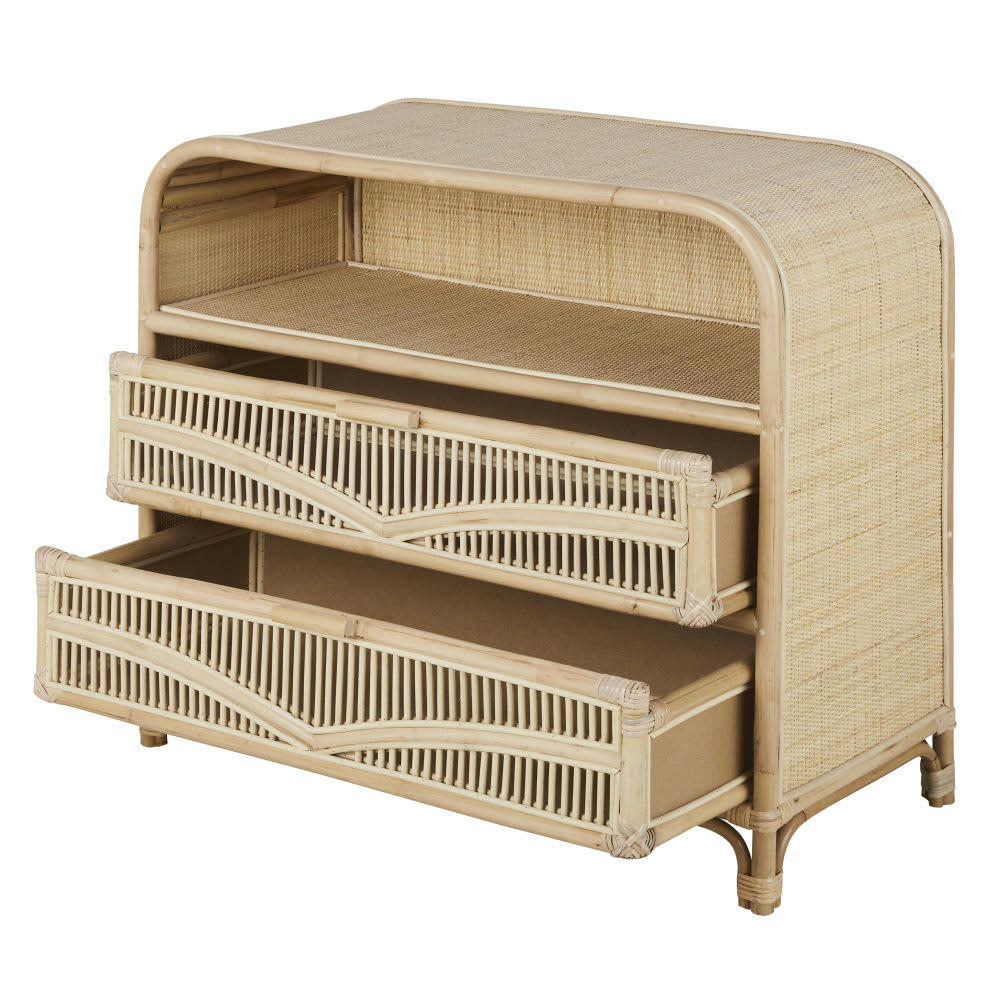 Bornéo - Commode 2 tiroirs 1 niche et cannage en rotin