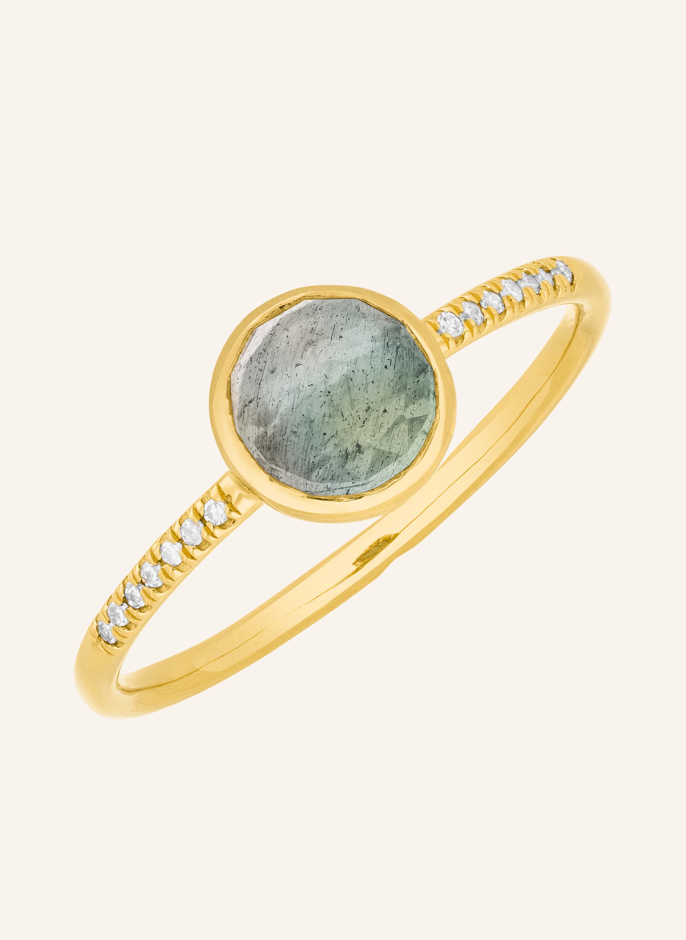 Leaf Ring LABRADORIT aus 14 Karat Gelbgold mit Diamanten