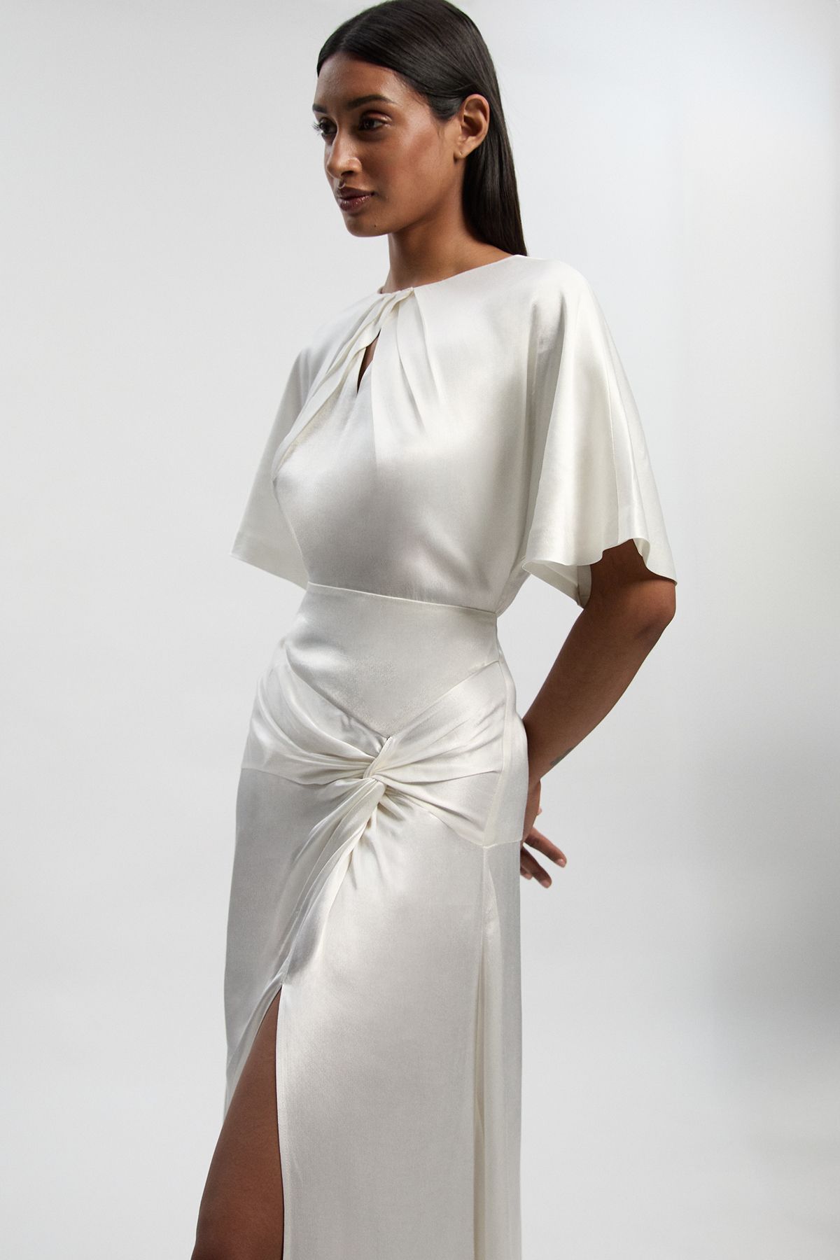 KarenMillen Satin Back Crepe Twist Detail Woven Midaxi Dress