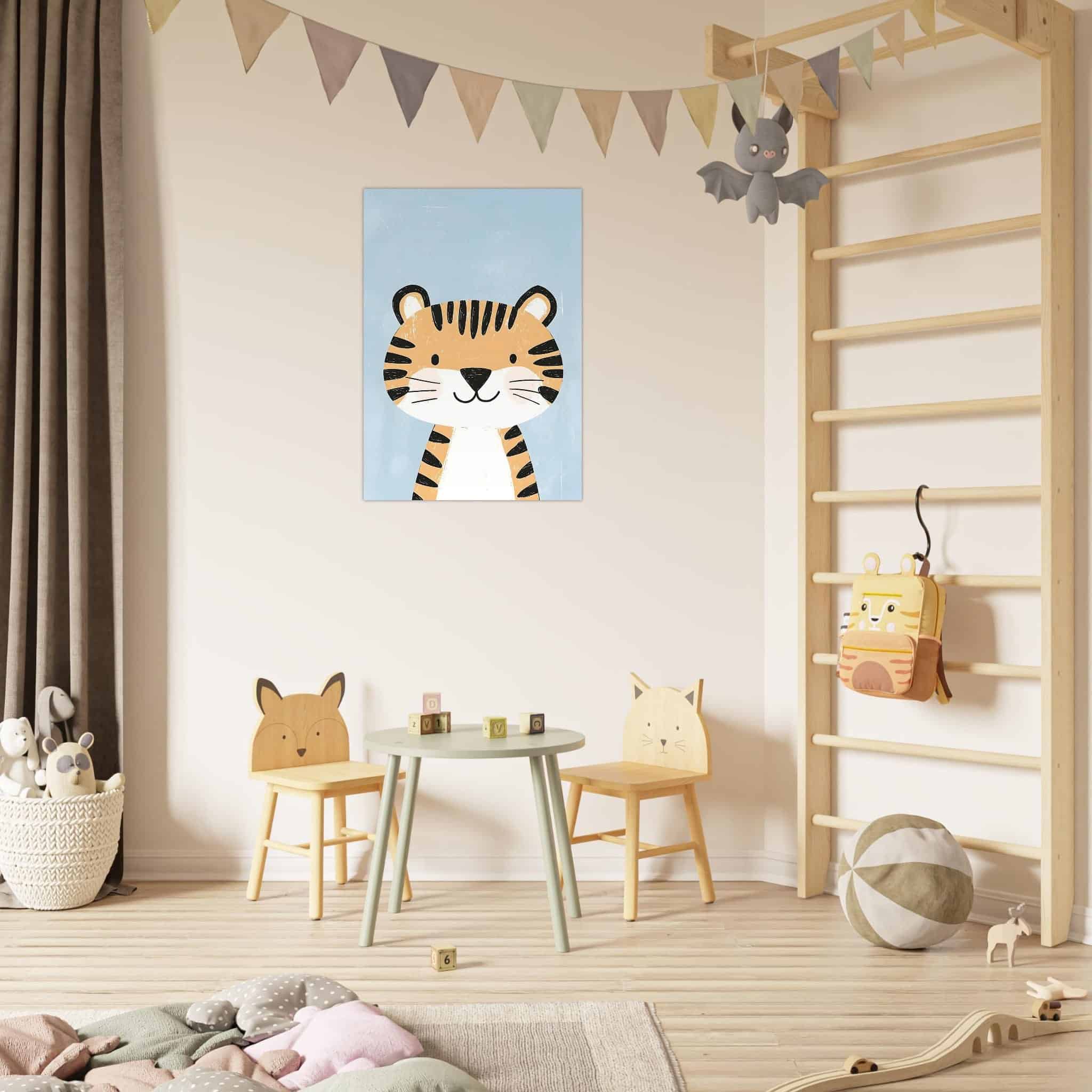 Artfulprints Poster Speelse tijger vriend  - 70x100 cm - Oranje