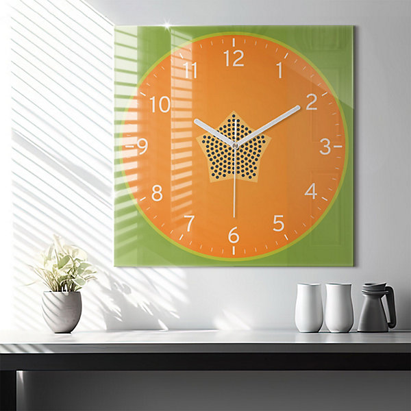 Horloge murale Wallfluent 60x60 cm Aiguilles blanches Papaye 1 pcs