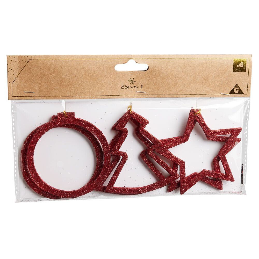 Déco à suspendre étoile/sapin/boule rouge x6