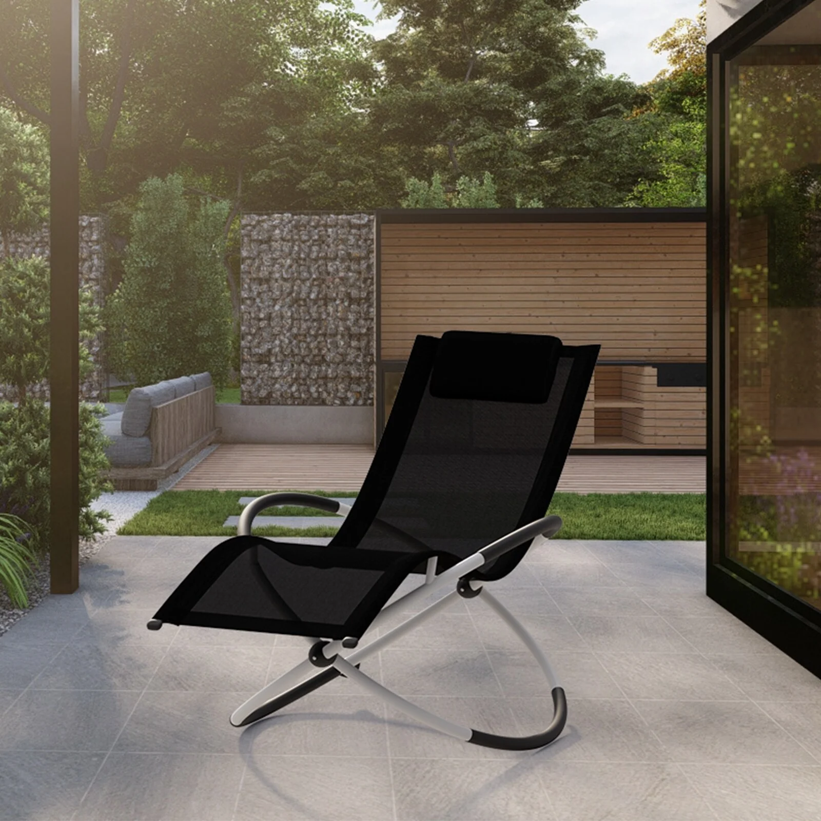 Foldable Reclining Rocking Chair with Planetary Ring Base – Breathable Comfort and Weightless Relaxation