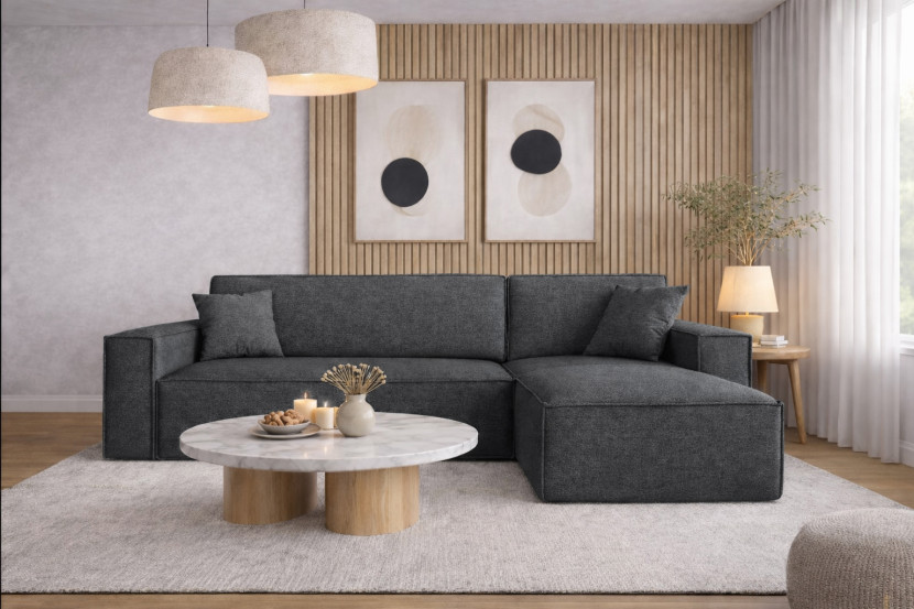 Sofa w kształcie L BEST narożnik tkanina Neve, Ciemnoszary Prawostronny