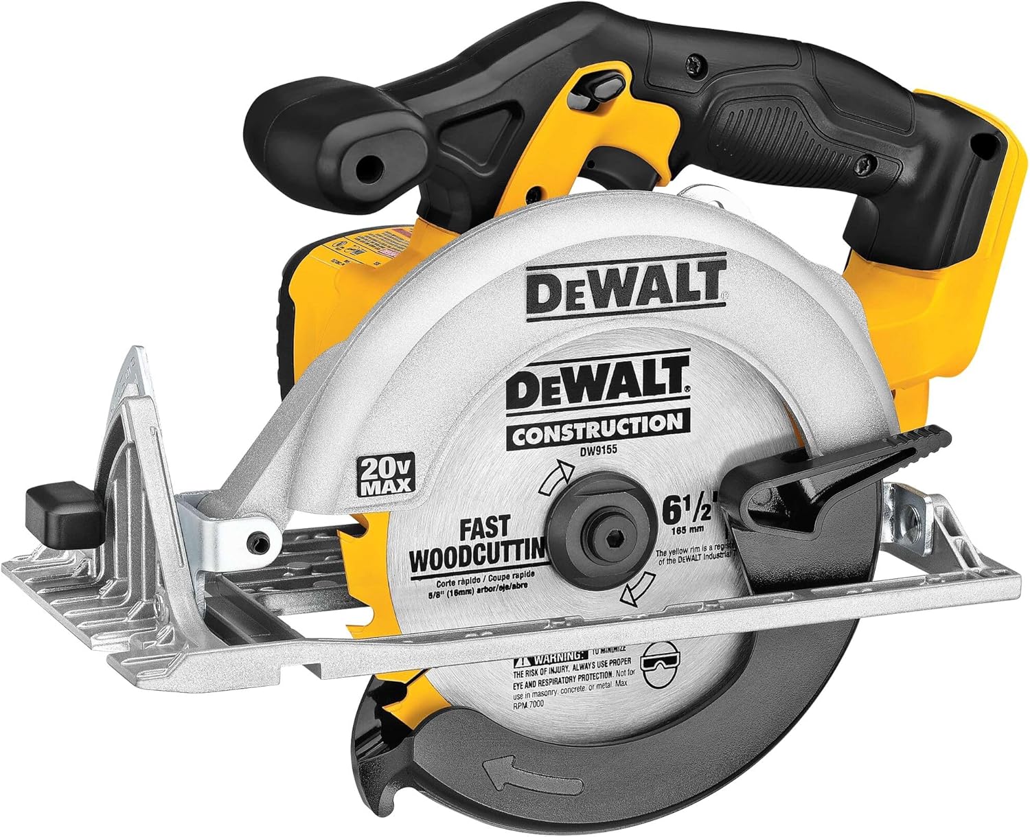 DEWALT 20V MAX Circular Saw, Cordless Sidewinder Style Portable, 6-1/2-Inch Blade, 5150 RPM, 0-50 Degree Bevel Capability, Battery Not Included (DCS391B)
