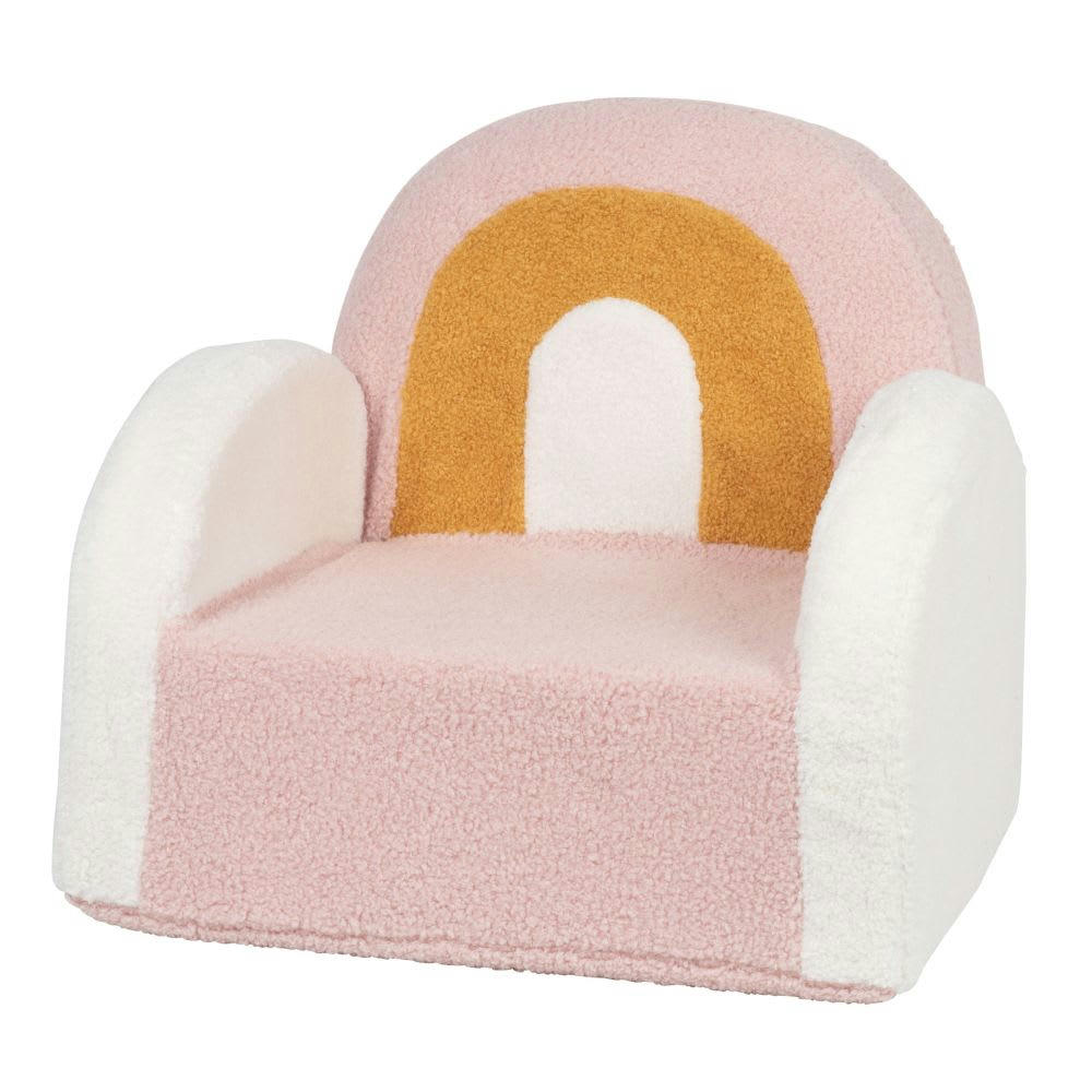 MALAGA - Fauteuil enfant à bouclettes écrues, roses et jaune moutarde