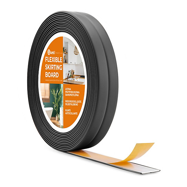 Moulure Souple en PVC 10x10 mm, Auto-Adhésive avec Bande Mousse, Plinthe Souple, pour Finitions et étanchéité des Jonctions, graph