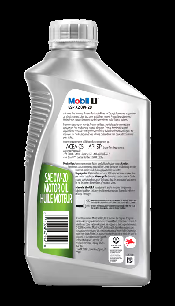 Mobil 1™ ESP Emission System Protection X2 Advanced Fuel Economy 0W20 Synthetic Engine/Motor Oil, 946-mL