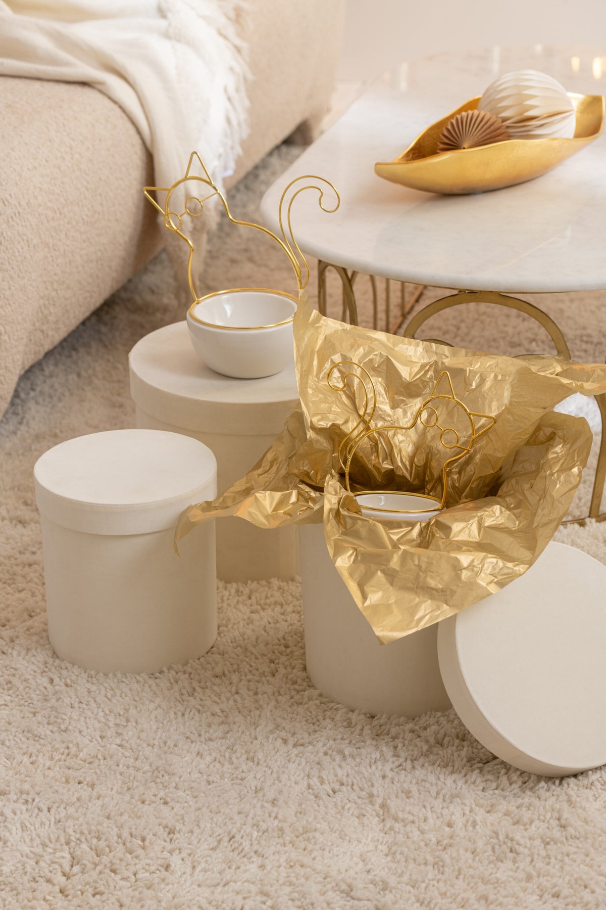 J-Line doos Rond Plat - fluweel/papier - wit - 3 stuks