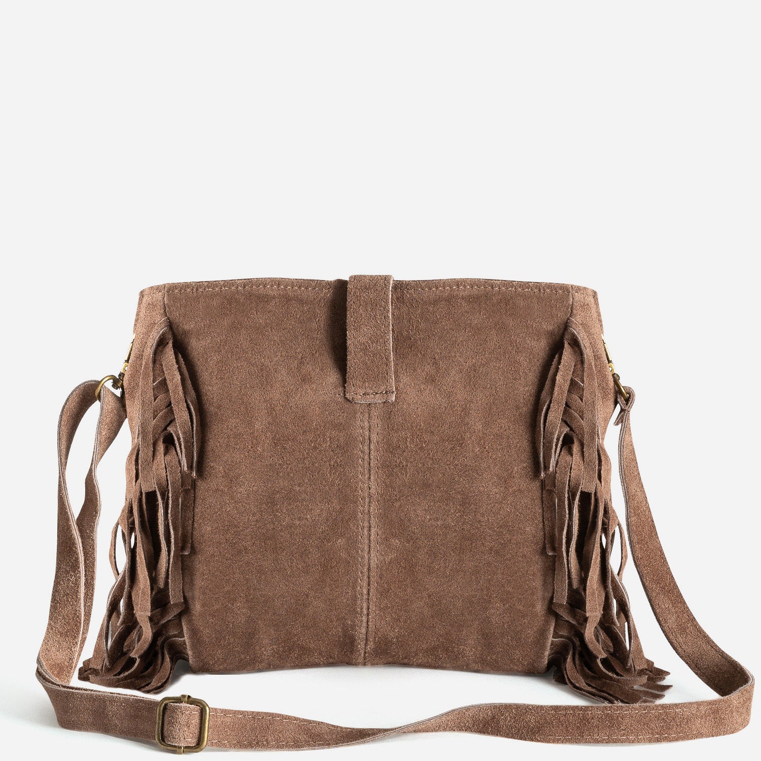 Sac à main TEXTO taupe cuir velours à franges