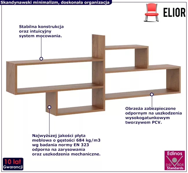 Minimalistyczna półka ścienna w kolorze orzecha - Sarska