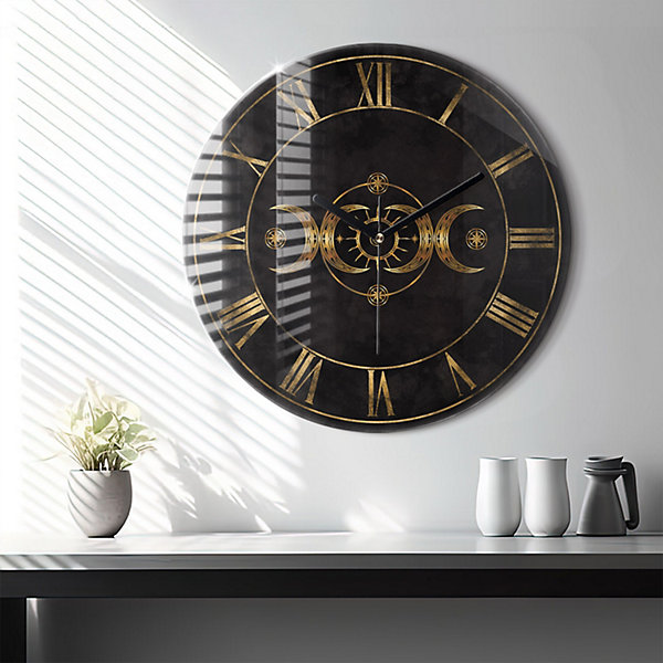 Horloge murale Wallfluent fi60 cm Aiguilles noires Chiffres romains dorés 1 pcs