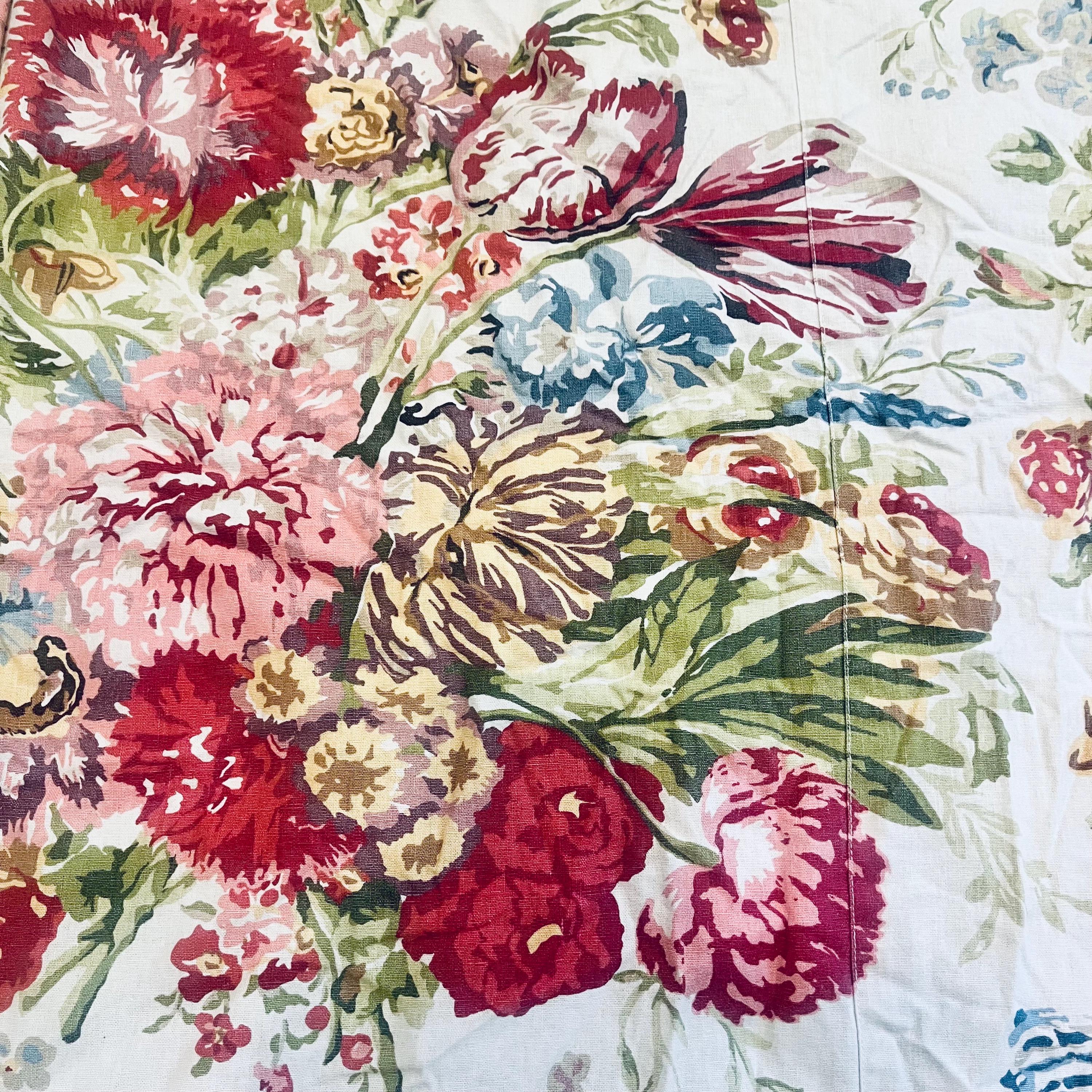Pottery Barn Floral Cottage Chic Roses Duvet Cover Linen Cotton Queen