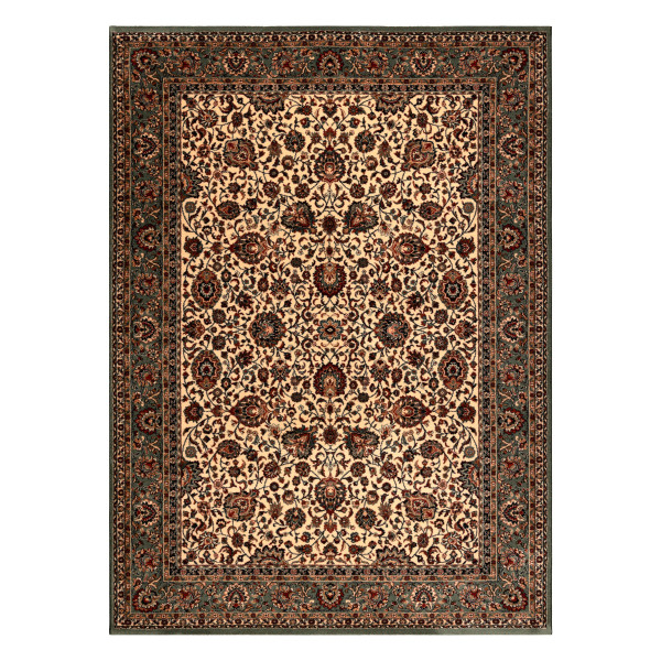 Dywan wełniany KASHQAI 4362 101 ornament beż / zielony 67x130 cm