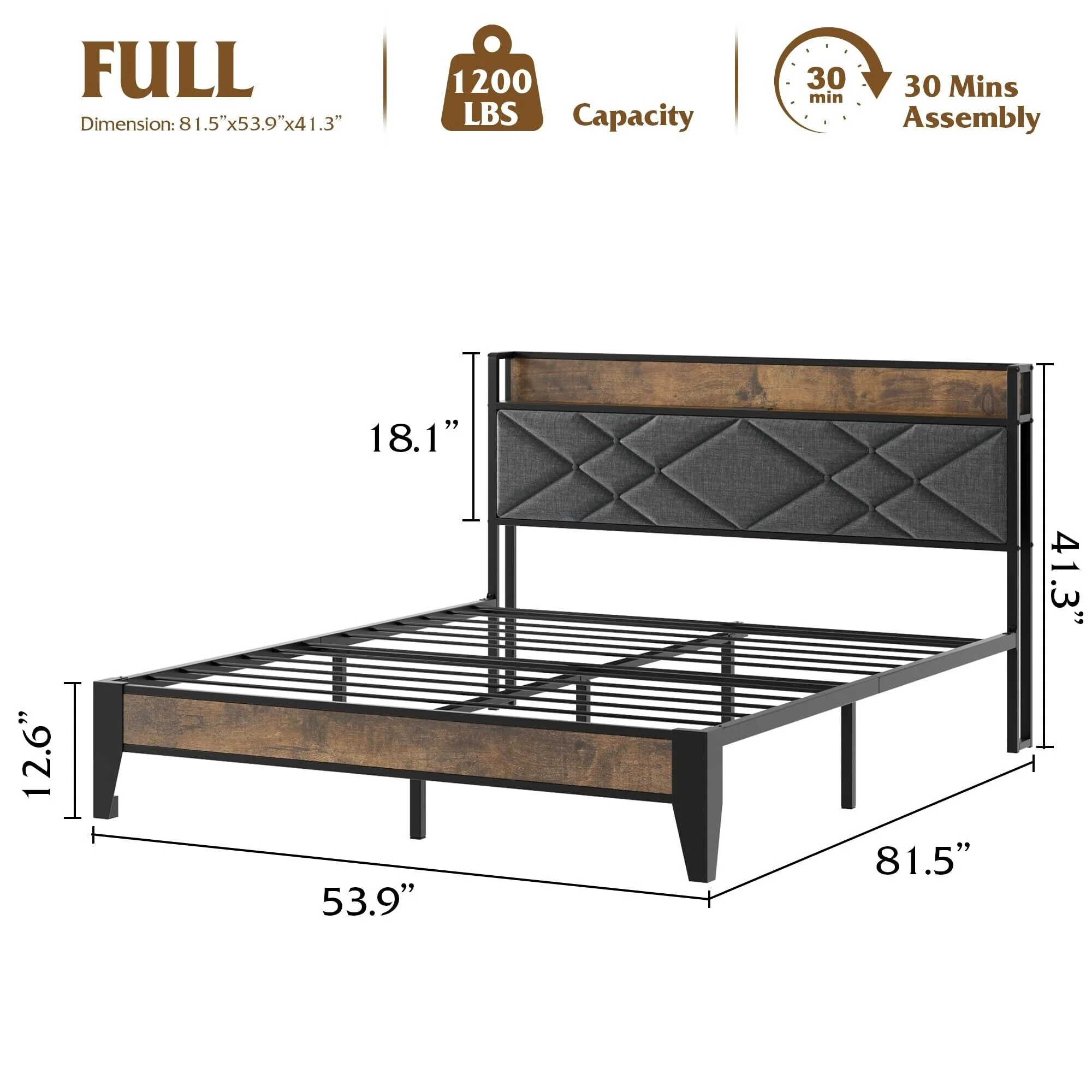 Bed Frame with Storage Headboard