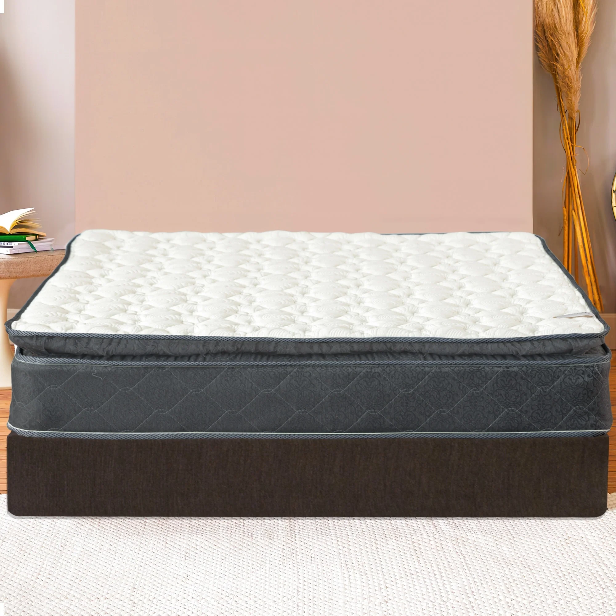 Onetan Mattress and Box Spring Set, 10-Inch Memory Foam Medium Pillow Top Hybrid Mattress and 5 Wood Simple Assembly Box Spring