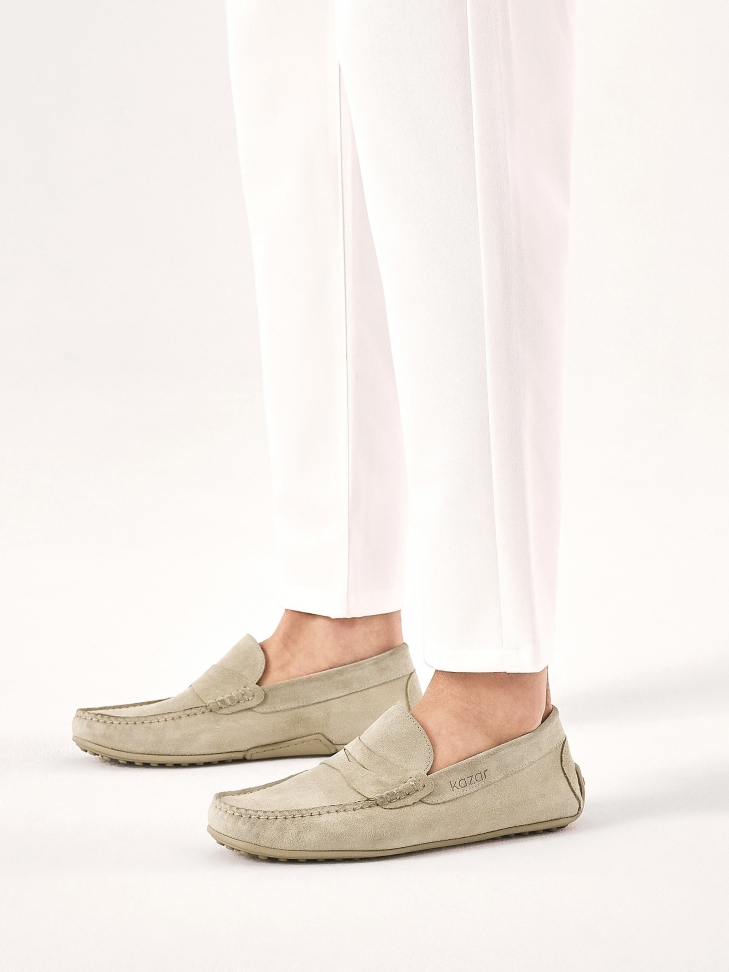 Beige suede moccasins