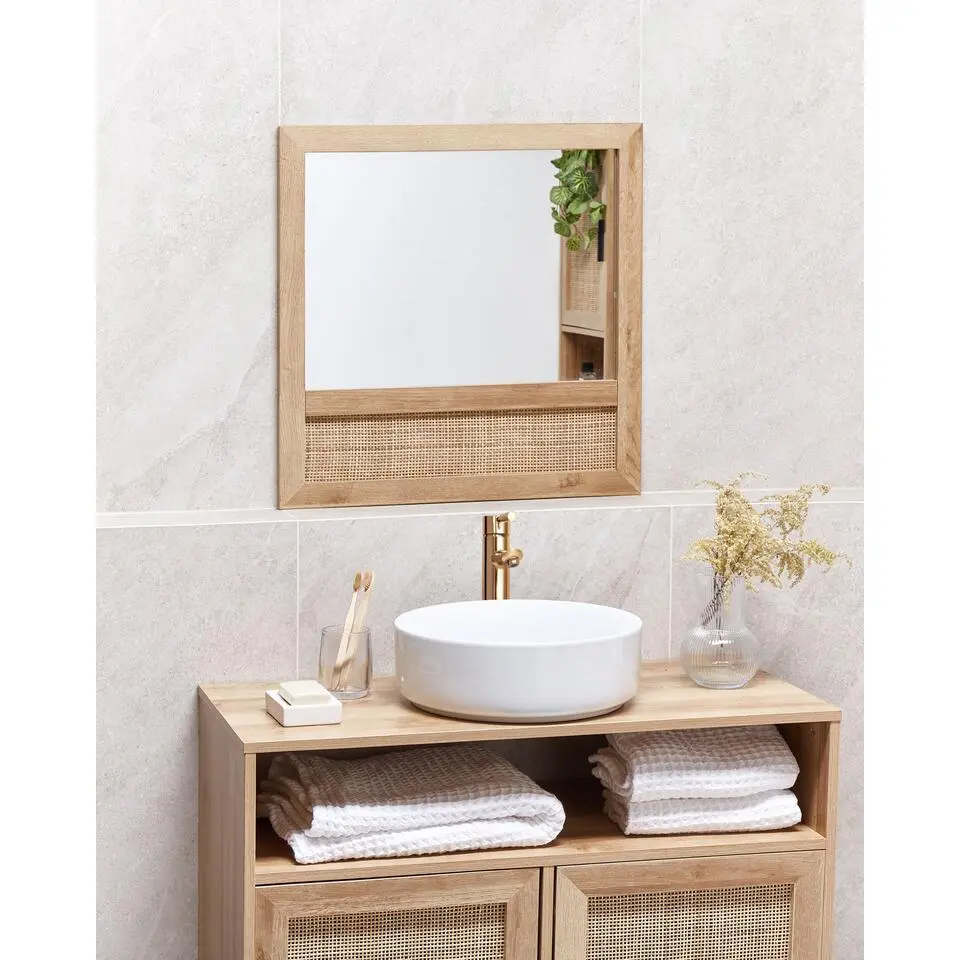 ROSELL - Wandspiegel - Lichthout - 60 x 60 cm - Vezelplaat