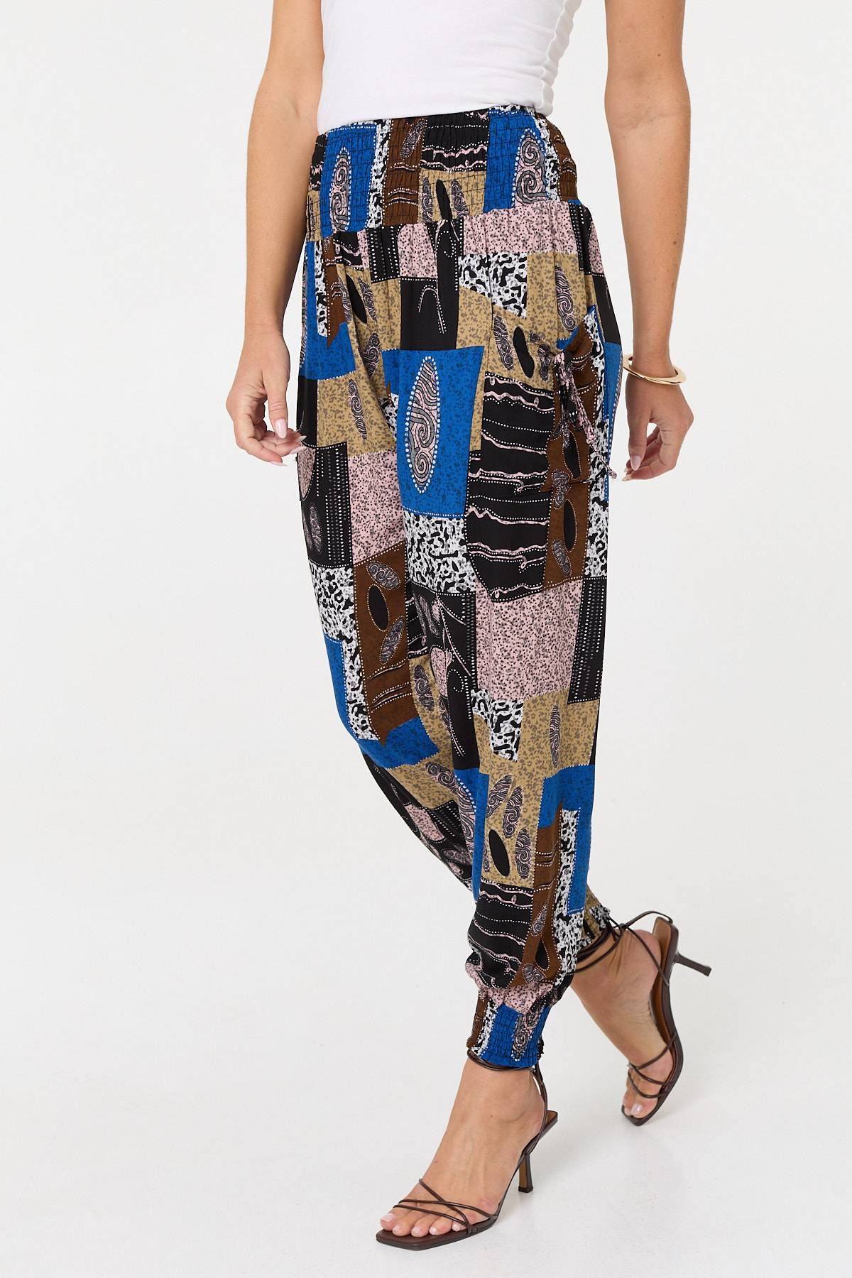 Izabel London Patchwork Print Pocket Front Harem Pants
