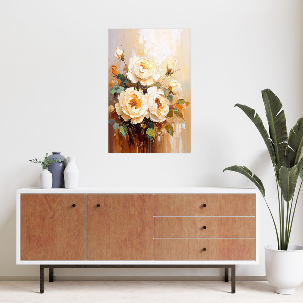 Plakat samoprzylepny do salonu Feeby Róże Kremowe Kwiaty Bukiet 20x30
